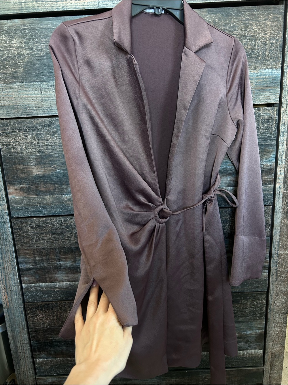 Mango Long Sleeve Wrap Dress in Deep Plum